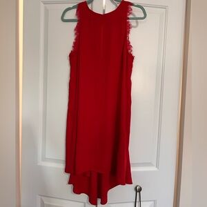 Red flowing dress midi